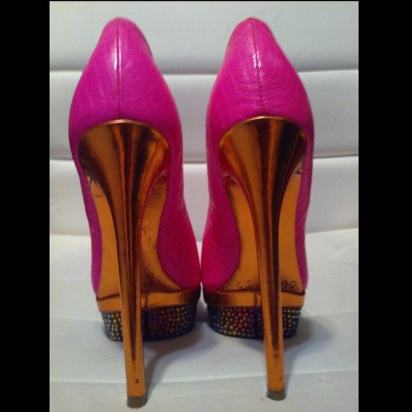 BRIAN ATWOOD 6.5 HOT PINK CRYSTAL SPARKLY VOLCANO RHINESTONE HEELS DIY strassed - Picture 9 of 16